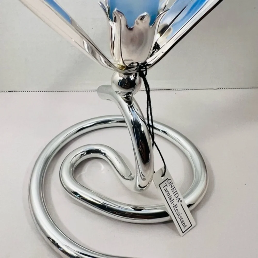 Unique frosted baby blue flower candle holder new